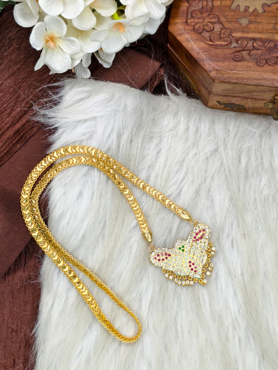 Women Impone Stone Dollar Chain with Gold Plated Finish