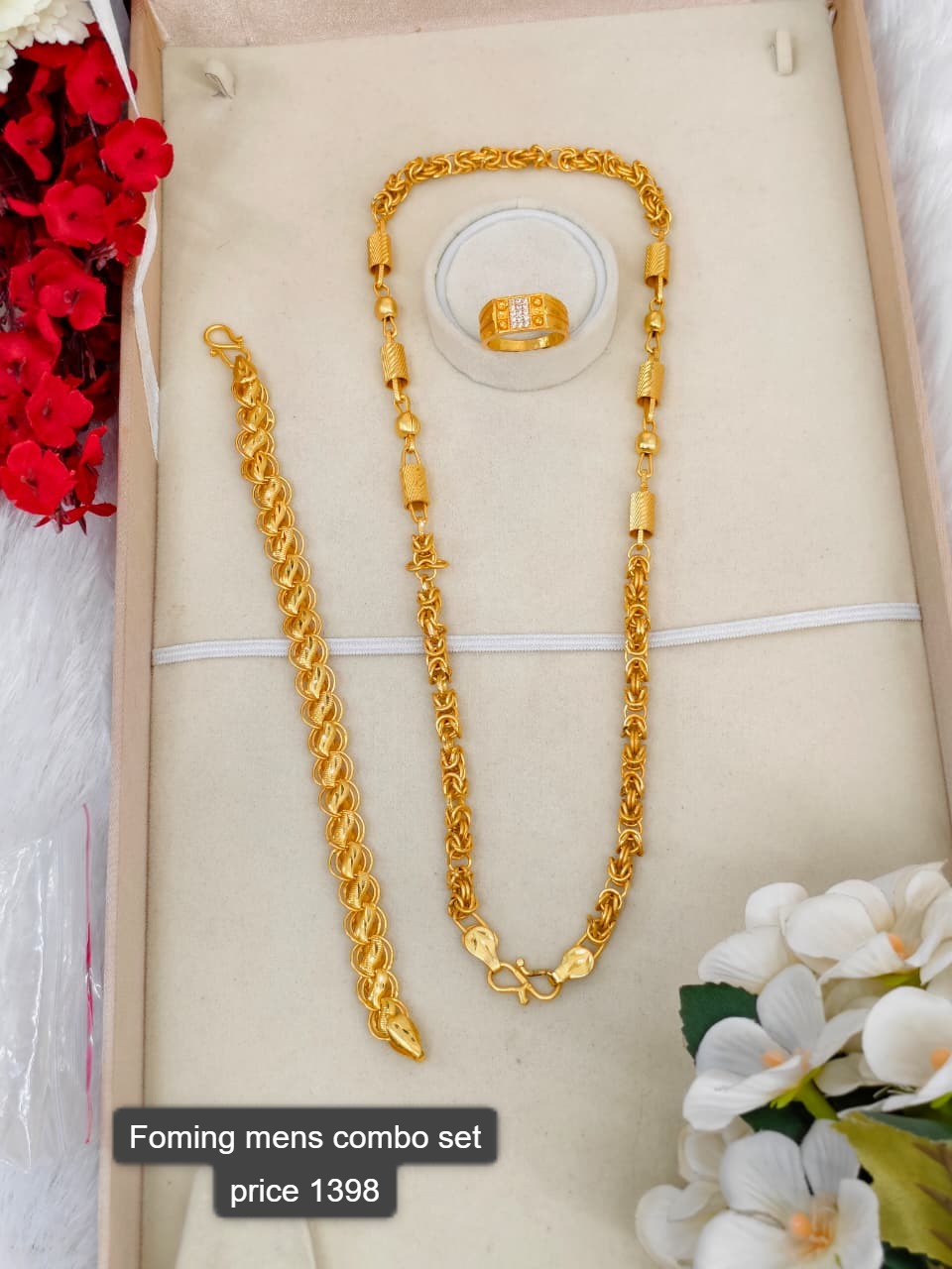 1 Gram Gold Plated Men's Combo Set – Premium Chain & Bracelet Jewellery Set