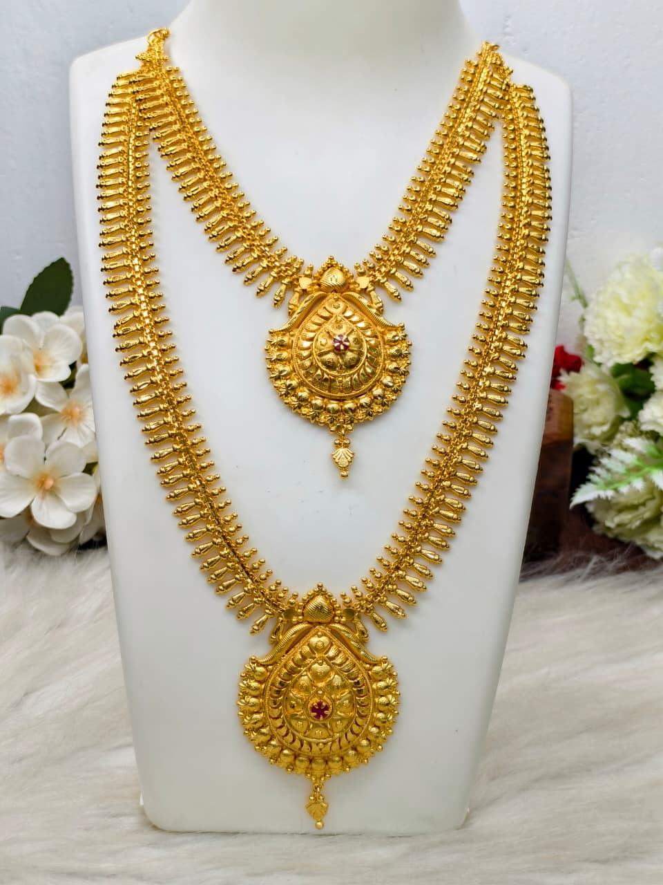 1 Gram Gold Plated Matte Finish Haram Necklace Combo for Women – Traditional Bridal Jewellery