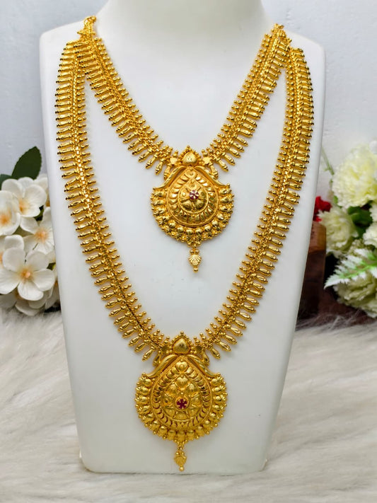 1 Gram Gold Plated Matte Finish Haram Necklace Combo for Women – Traditional Bridal Jewellery