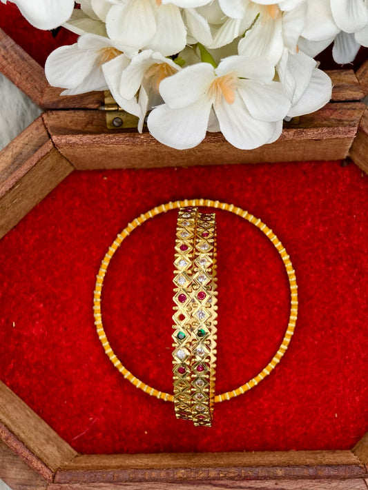 Traditional Impone Stone Bangles for Women – Premium Gold Look