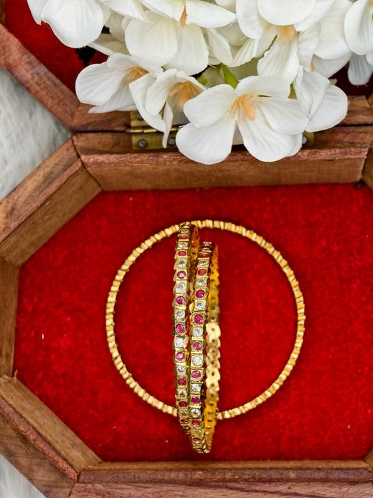 Traditional Impone Stone Bangles for Women – Premium Gold Look