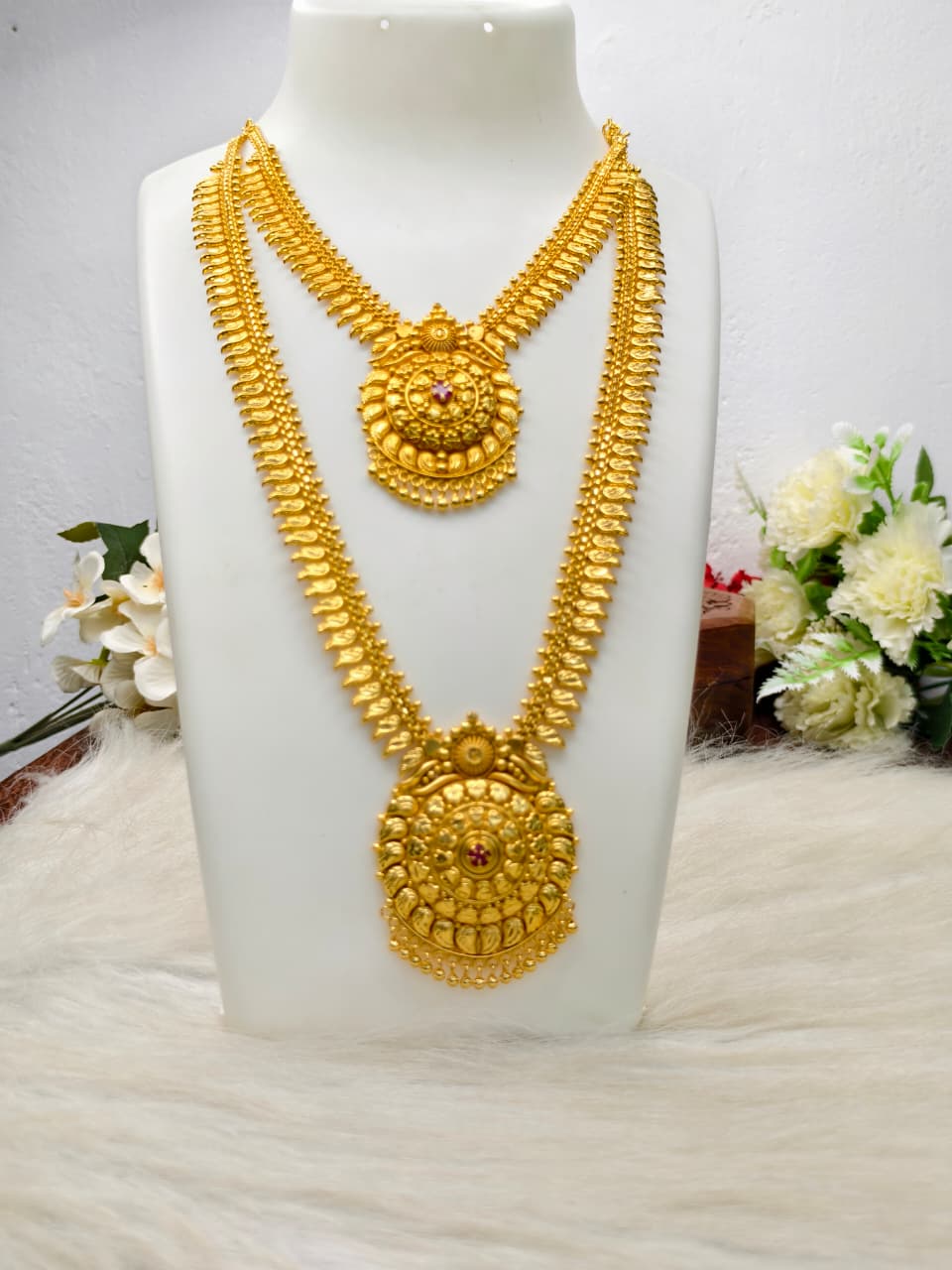 Gram Gold Plated Matte Finish Haram Necklace Combo for Women – Traditional Bridal Jewellery