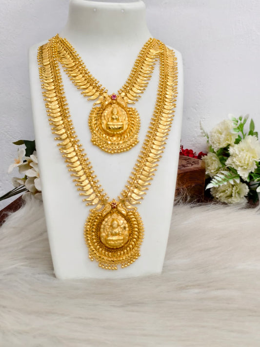 1 Gram Gold Plated Matte Finish Haram Necklace Combo for Women – Traditional Bridal Jewellery