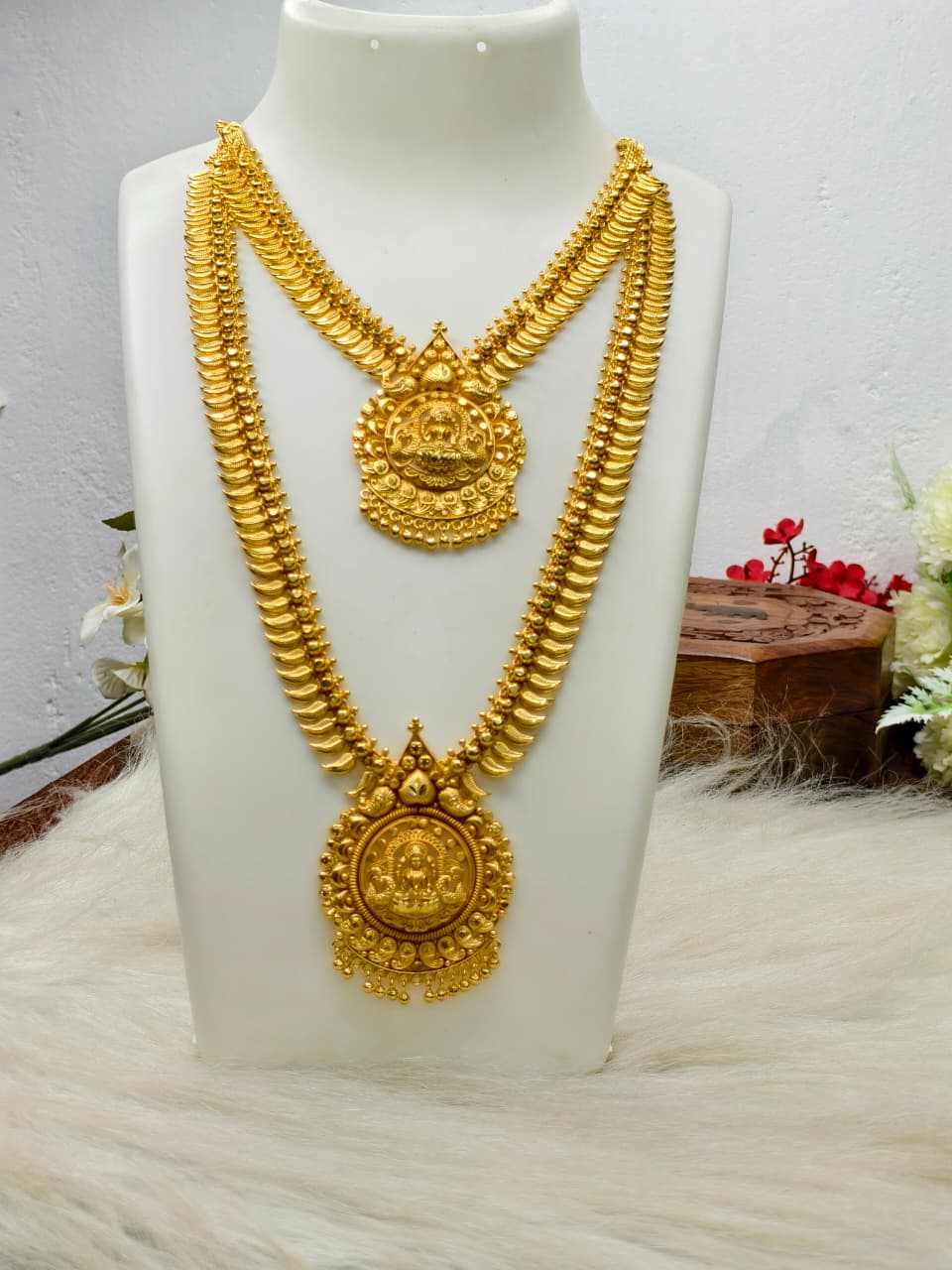 1 Gram Gold Plated Matte Finish Haram Necklace Combo for Women – Traditional Bridal Jewellery