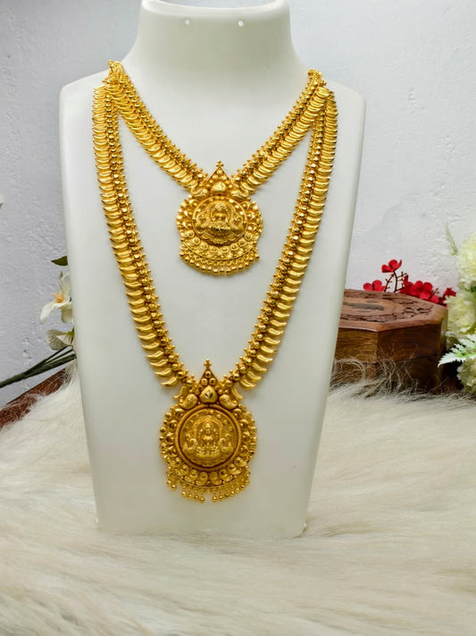 1 Gram Gold Plated Matte Finish Haram Necklace Combo for Women – Traditional Bridal Jewellery