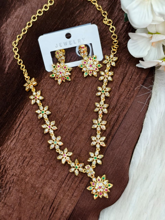 1 Gram Gold Plated Matte Finish Haram Necklace Combo for Women – Traditional Bridal Jewellery