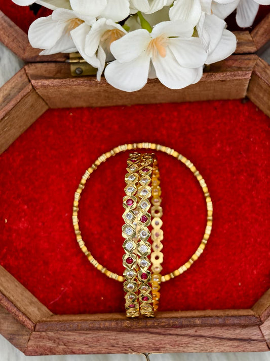 Traditional Impone Stone Bangles for Women – Premium Gold Look