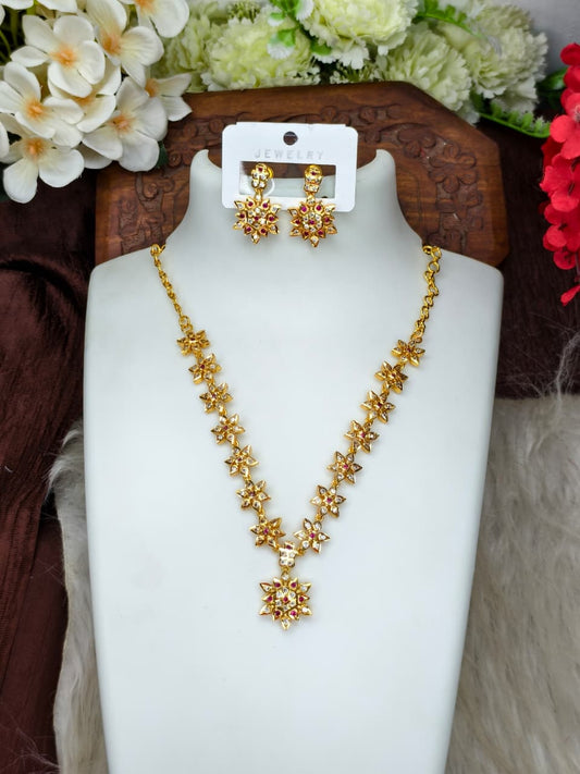 1 Gram Gold Plated Matte Finish Haram Necklace Combo for Women – Traditional Bridal Jewellery