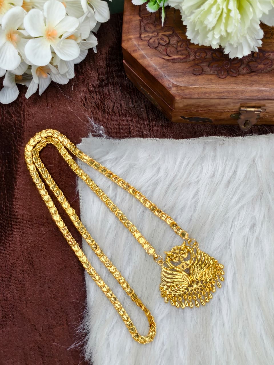 ✨Micro Heart Dollar Chain Matte Finish Chain – Gold Plated Jewellery for Women✨