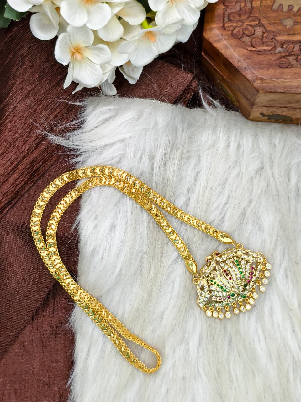 Women Impone Stone Dollar Chain with Gold Plated Finish