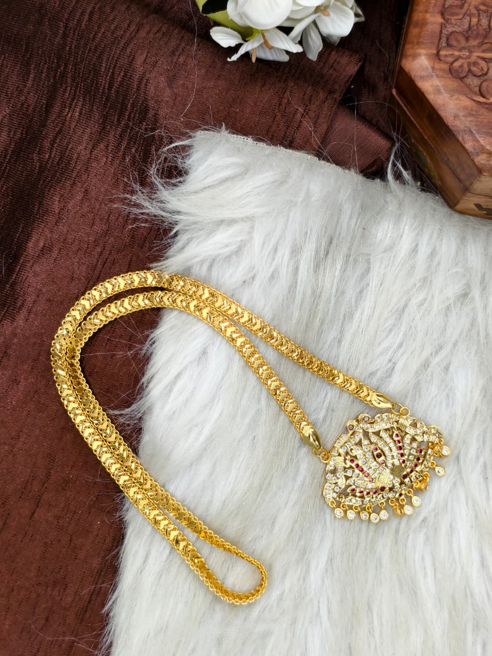 Women Impone Stone Dollar Chain with Gold Plated Finish