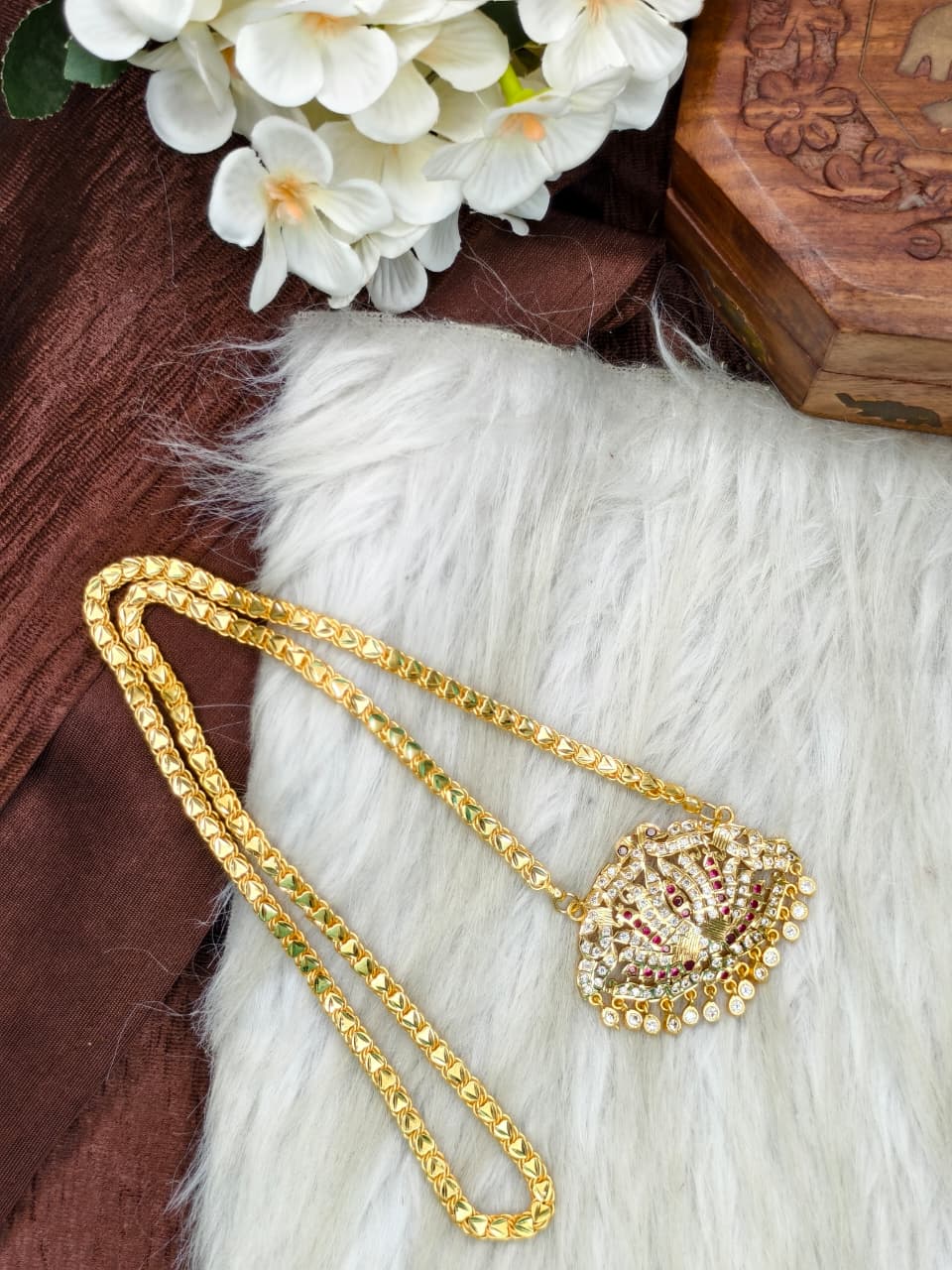 Women Impone Stone Dollar Chain with Gold Plated Finish