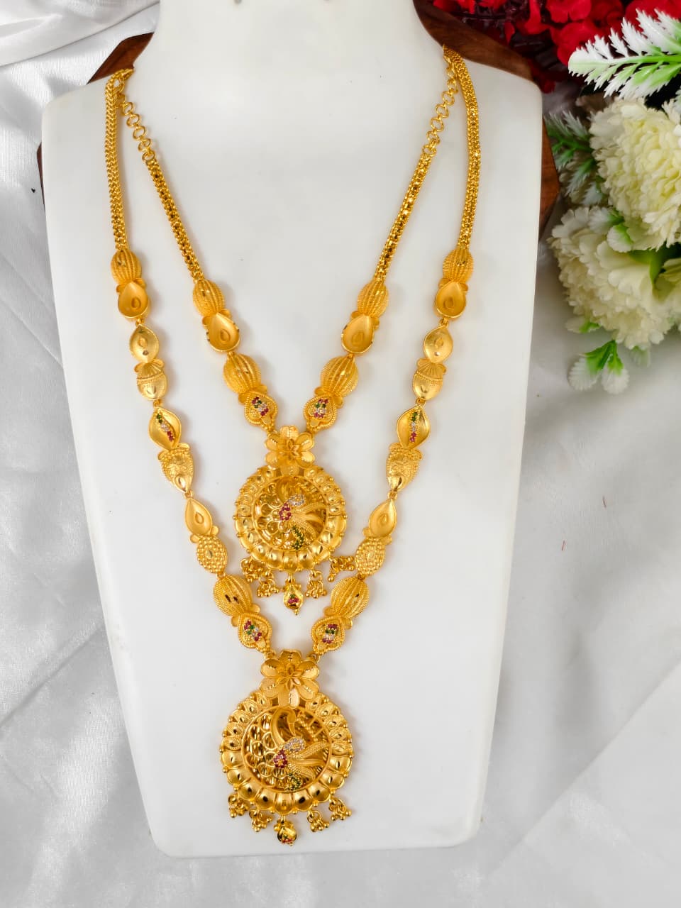 1 Gram Gold Plated Matte Finish Haram Necklace Combo for Women – Traditional Bridal Jewellery