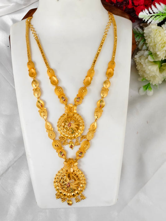 1 Gram Gold Plated Matte Finish Haram Necklace Combo for Women – Traditional Bridal Jewellery