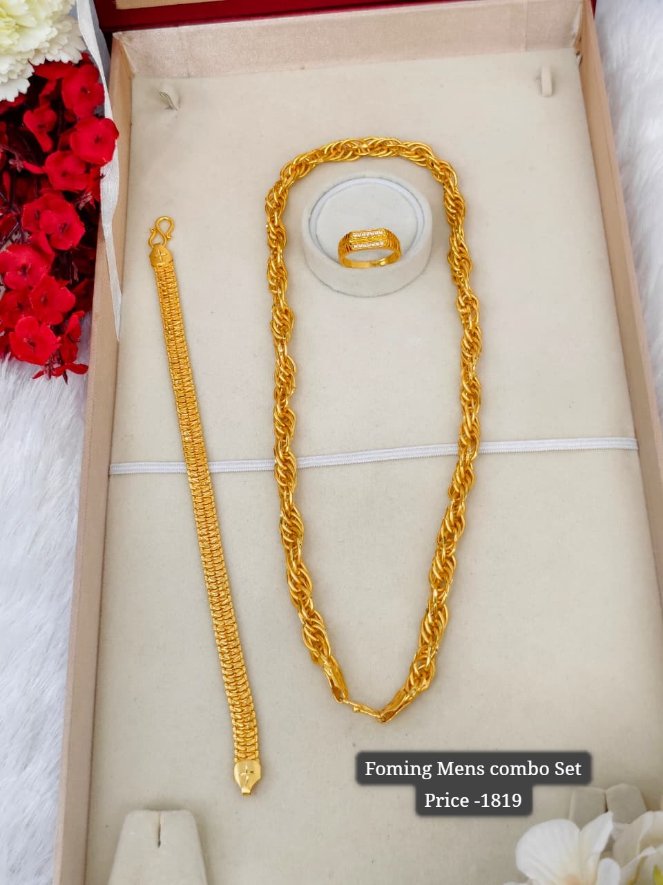 1 Gram Gold Plated Men's Combo Set – Premium Chain & Bracelet Jewellery Set