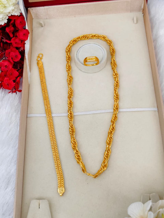 1 Gram Gold Plated Men's Combo Set – Premium Chain & Bracelet Jewellery Set