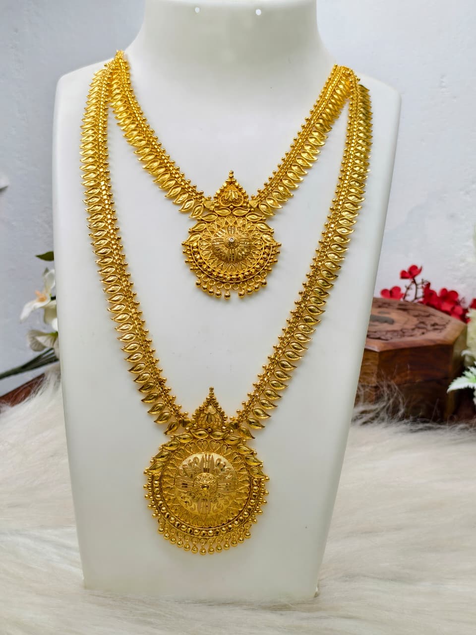 1 Gram Gold Plated Matte Finish Haram Necklace Combo for Women – Traditional Bridal Jewellery