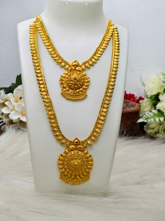 1 Gram Gold Plated Matte Finish Haram Necklace Combo for Women – Traditional Bridal Jewellery