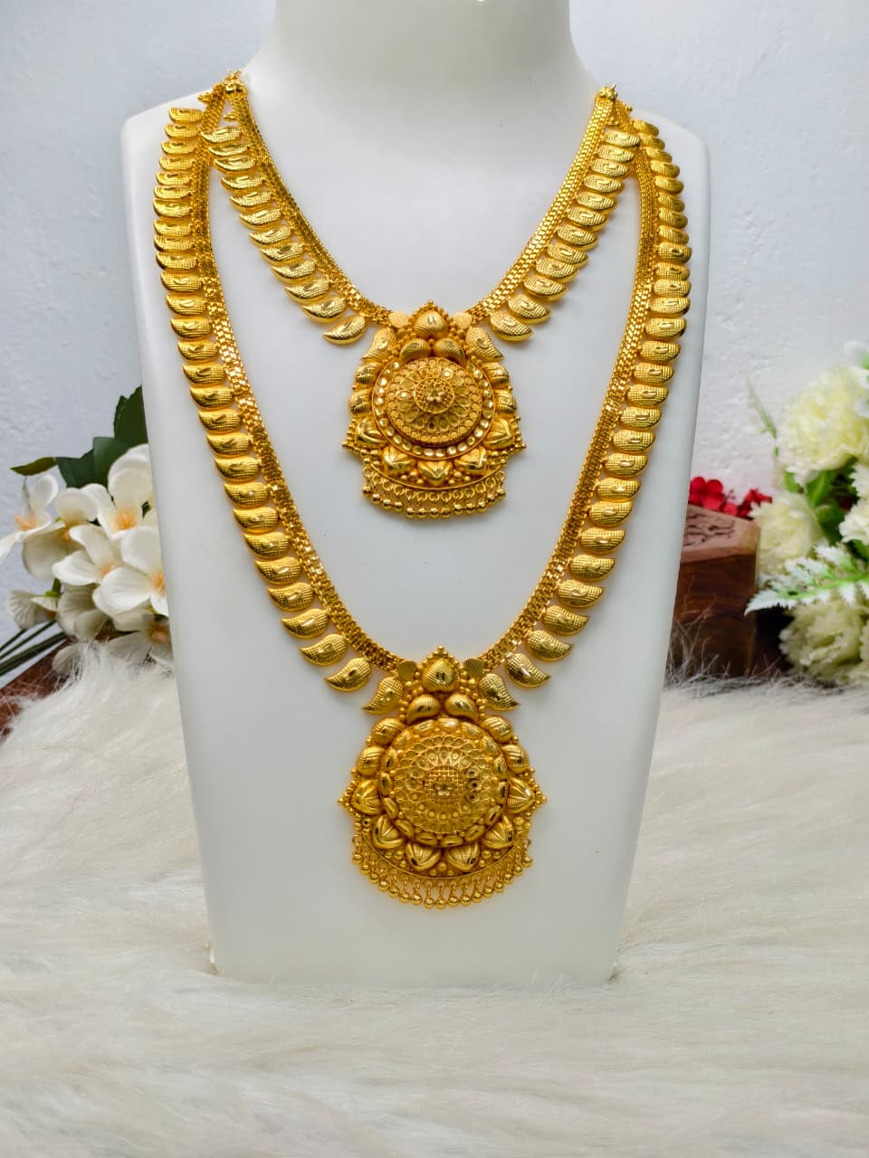 Title 1 Gram Gold Plated Matte Finish Haram Necklace Combo for Women – Traditional Bridal Jewellery