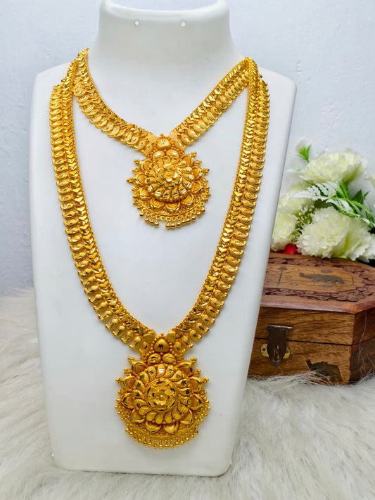 1 Gram Gold Plated Matte Finish Haram Necklace Combo for Women – Traditional Bridal Jewellery