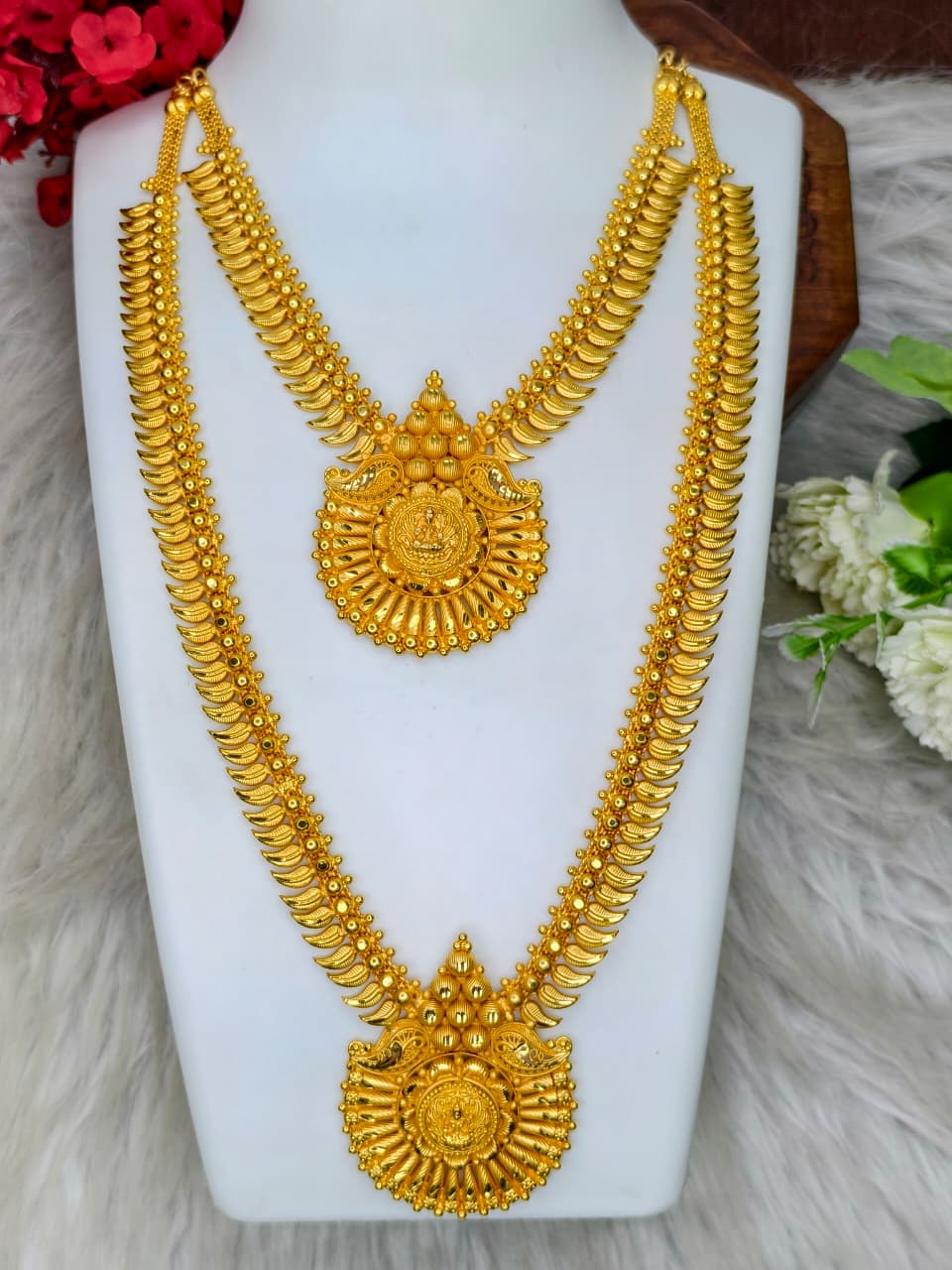 1 Gram Gold Plated Matte Finish Haram Necklace Combo for Women – Traditional Bridal Jewellery