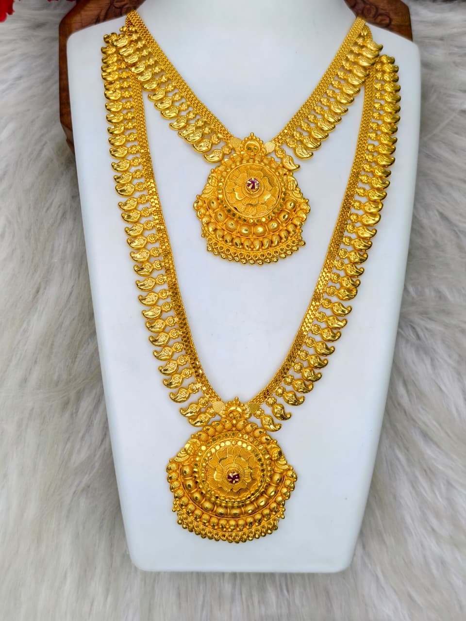 1 Gram Gold Plated Matte Finish Haram Necklace Combo for Women – Traditional Bridal Jewellery