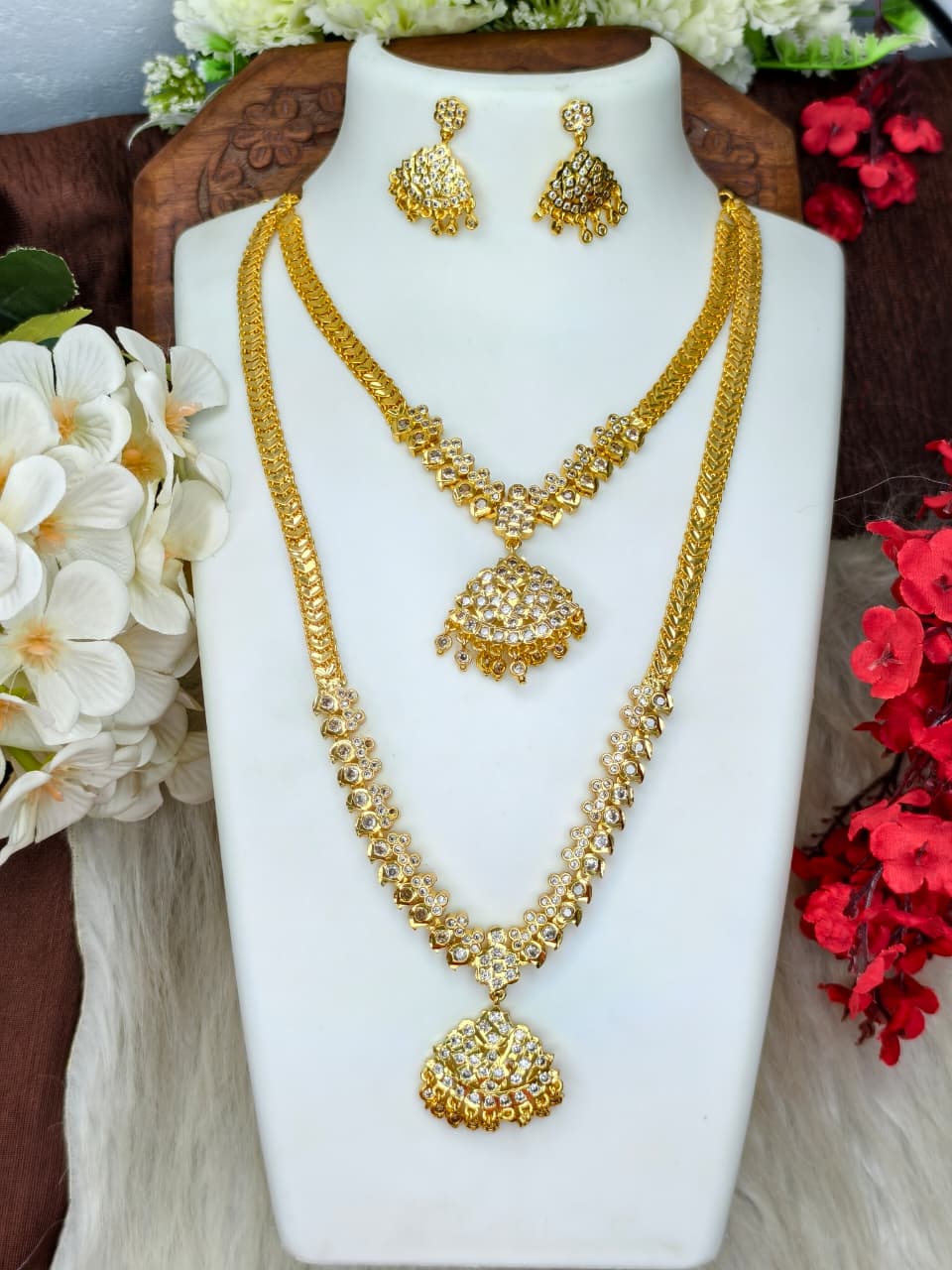 1 Gram Gold Plated Matte Finish Haram Necklace Combo for Women – Traditional Bridal Jewellery