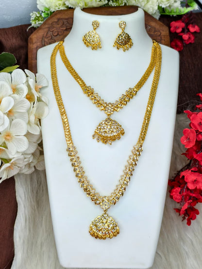 1 Gram Gold Plated Matte Finish Haram Necklace Combo for Women – Traditional Bridal Jewellery
