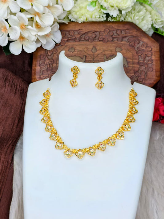 1 Gram Gold Plated Matte Finish Haram Necklace Combo for Women – Traditional Bridal Jewellery