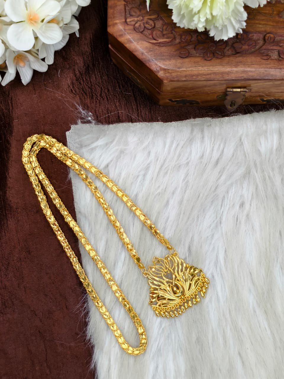 ✨Micro Heart Dollar Chain Matte Finish Chain – Gold Plated Jewellery for Women✨