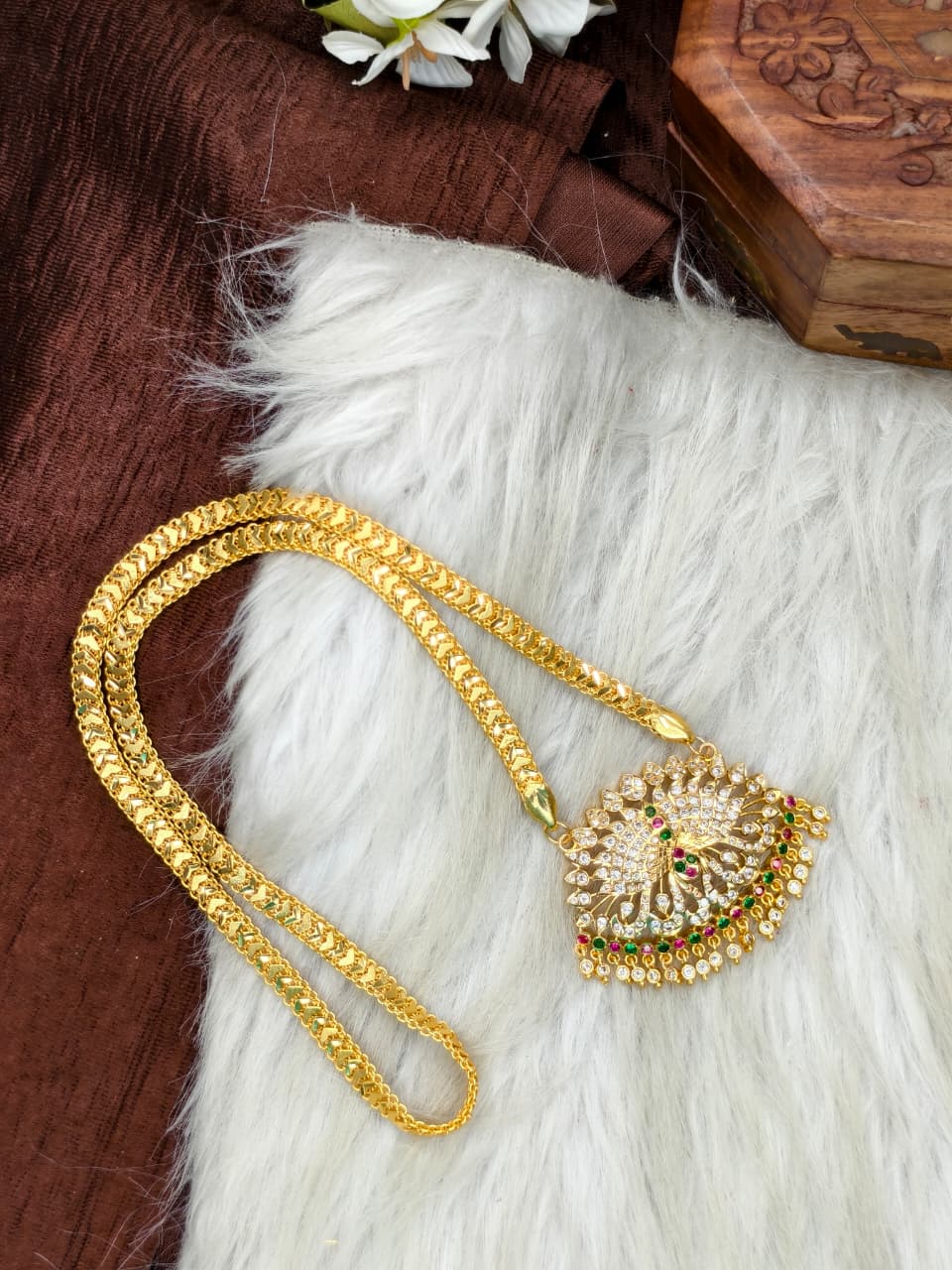 Women Impone Stone Dollar Chain with Gold Plated Finish