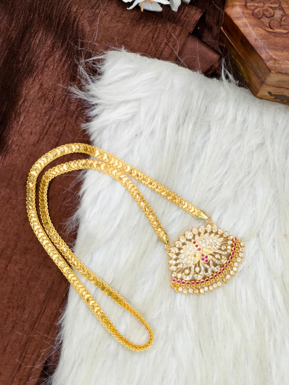 Women Impone Stone Dollar Chain with Gold Plated Finish