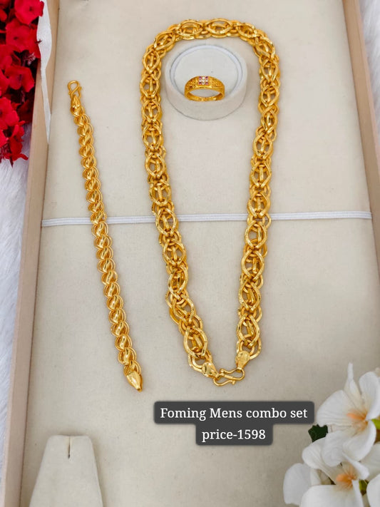 1 Gram Gold Plated Men's Combo Set – Premium Chain & Bracelet Jewellery Set