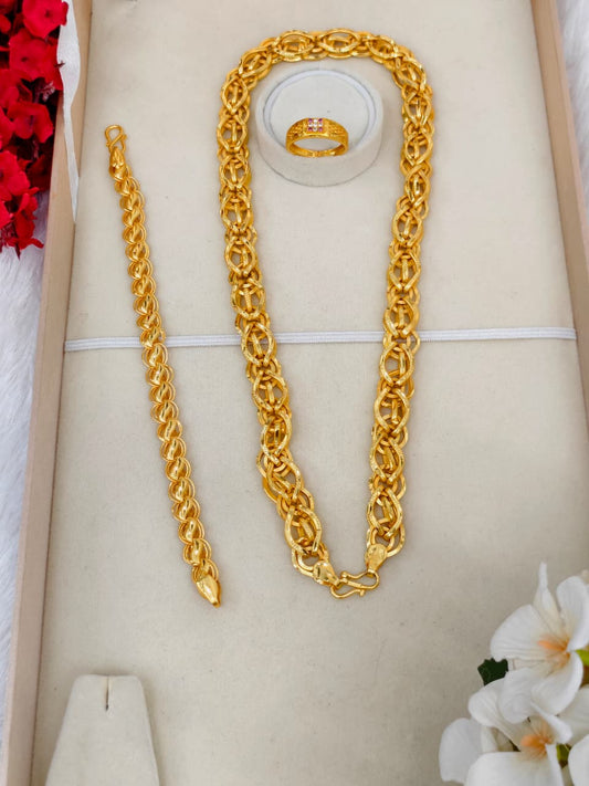1 Gram Gold Plated Men's Combo Set – Premium Chain & Bracelet Jewellery Set
