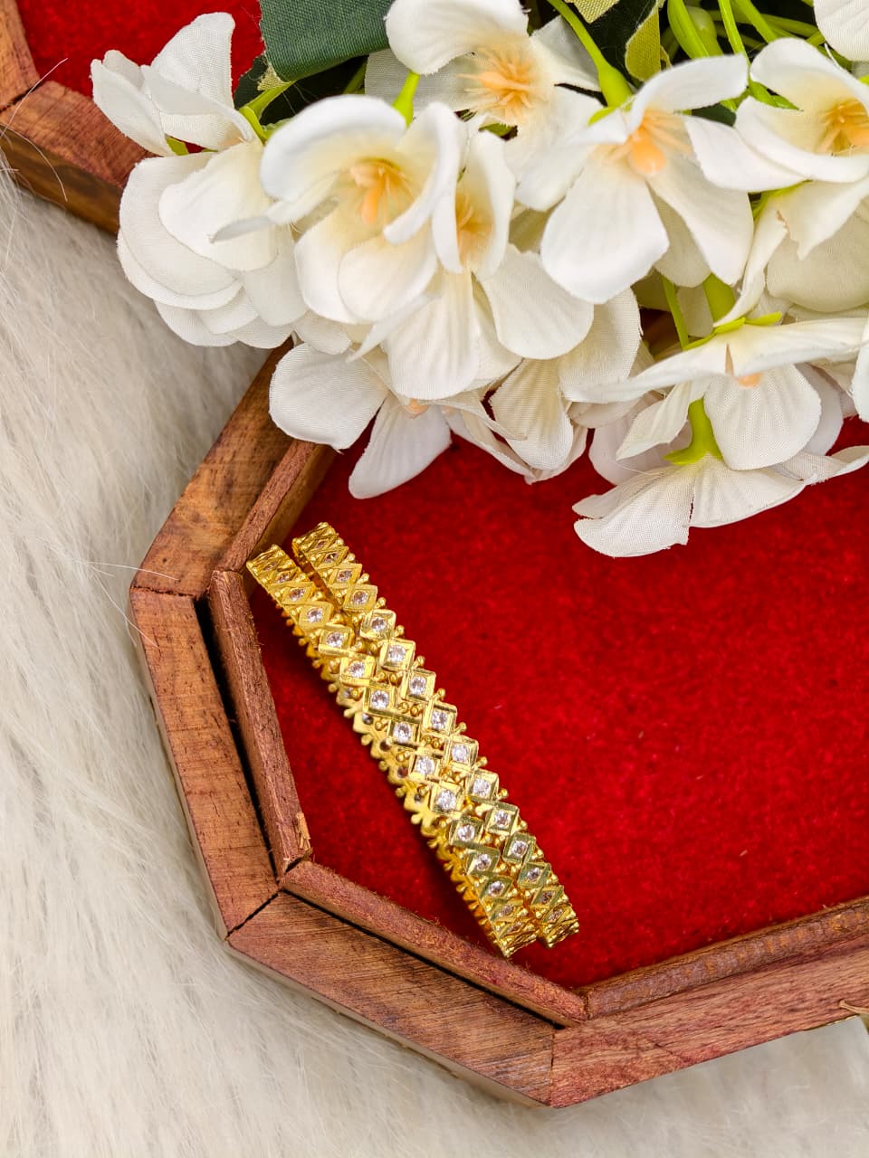 Traditional Impone Stone Bangles for Women – Premium Gold Look