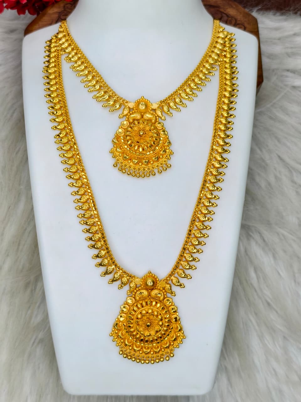 1 Gram Gold Plated Matte Finish Haram Necklace Combo for Women – Traditional Bridal Jewellery