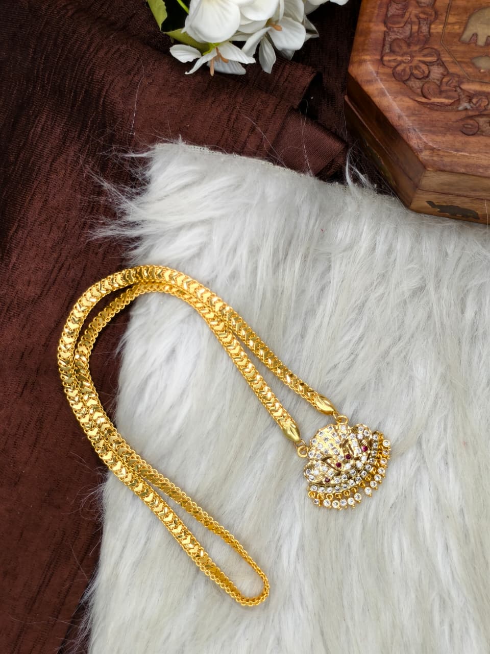 Women Impone Stone Dollar Chain with Gold Plated Finish