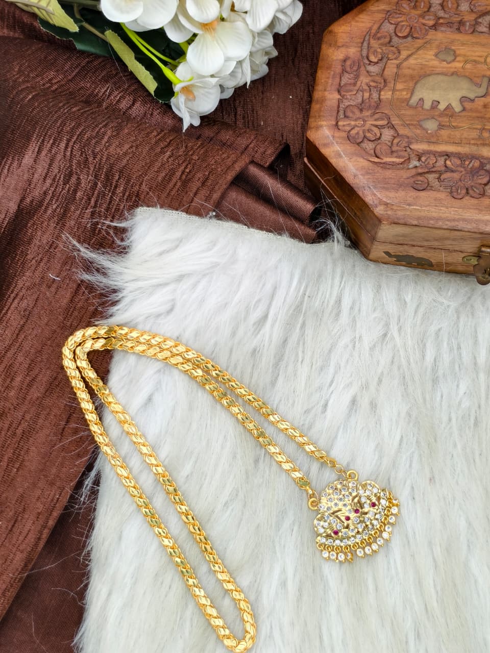 Women Impone Stone Dollar Chain with Gold Plated Finish