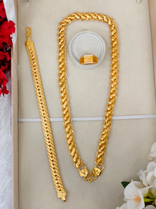 1 Gram Gold Plated Men's Combo Set – Premium Chain & Bracelet Jewellery Set