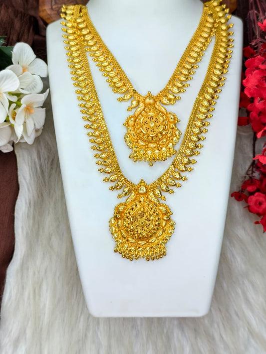 1 Gram Gold Plated Matte Finish Haram Necklace Combo for Women – Traditional Bridal Jewellery
