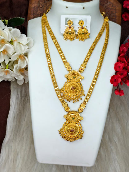 1 Gram Gold Plated Matte Finish Haram Necklace Combo for Women – Traditional Bridal Jewellery