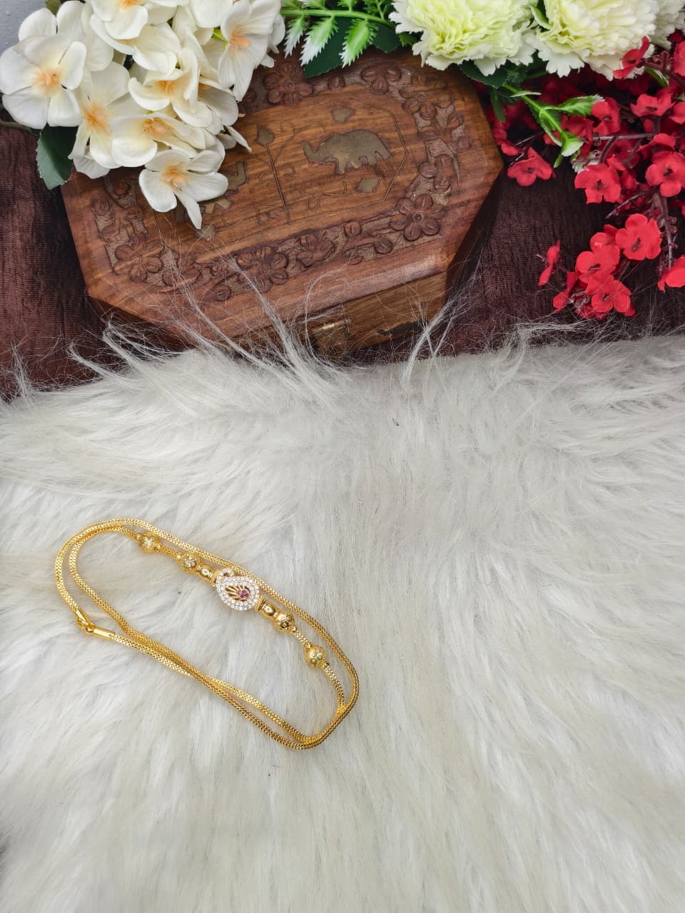 Mugappu chain (1Gram Gold plated) Stone Model