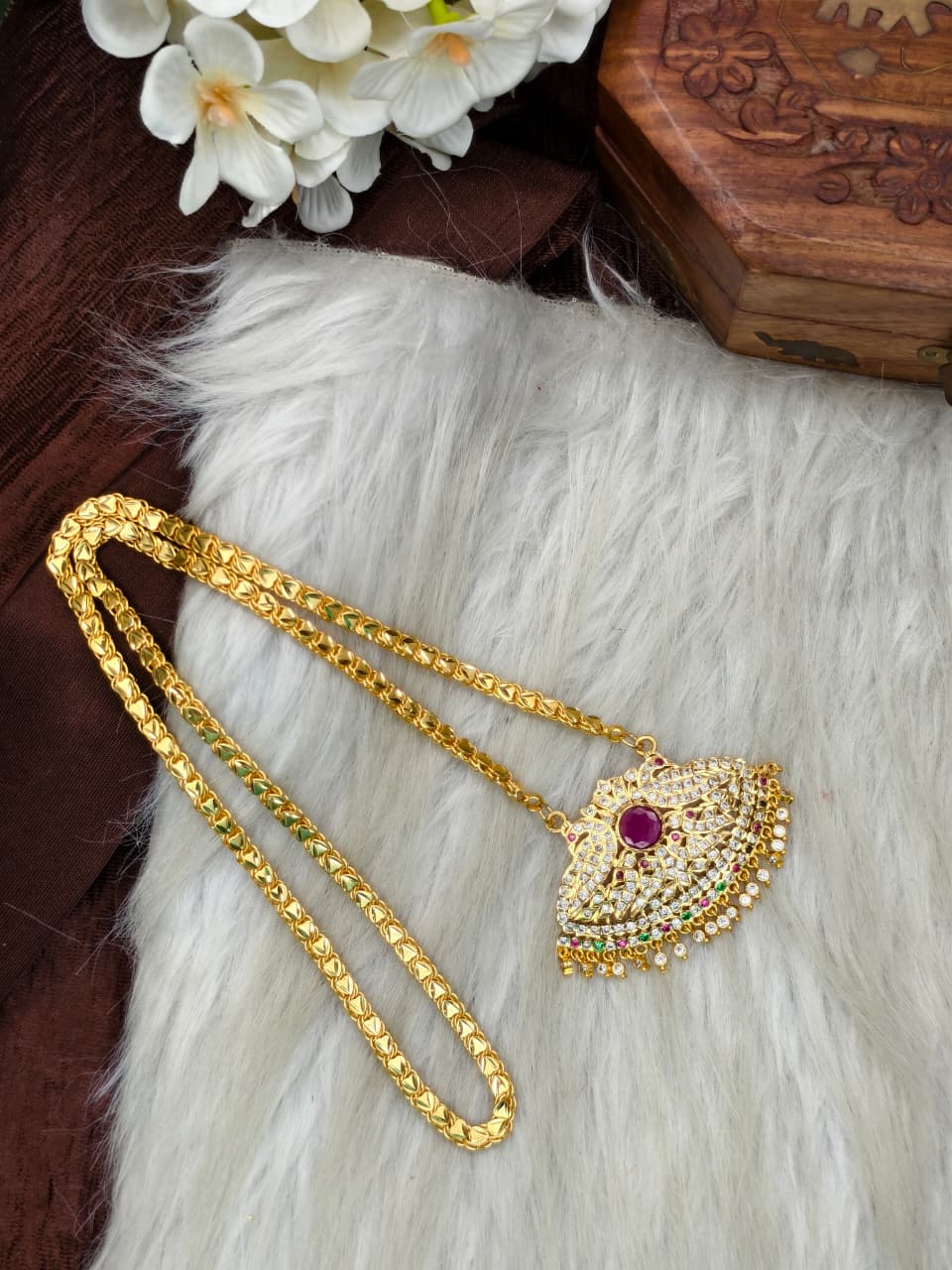 Women Impone Stone Dollar Chain with Gold Plated Finish