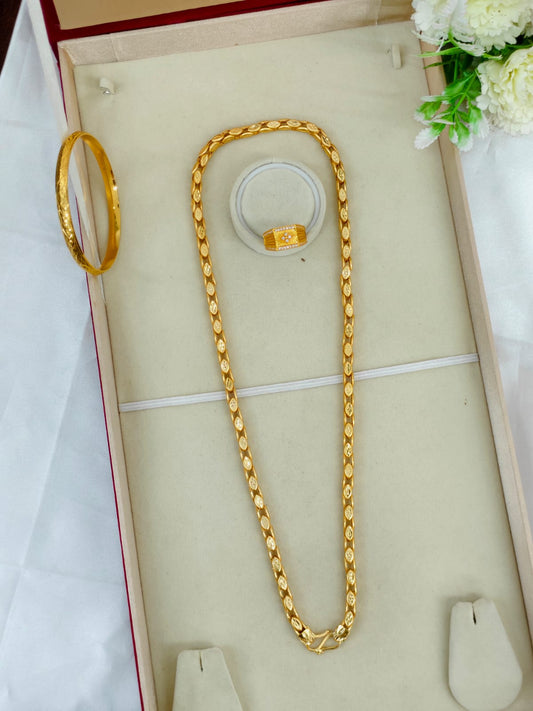 1 Gram Gold Plated Men's Combo Set – Premium Chain & Bracelet Jewellery Set