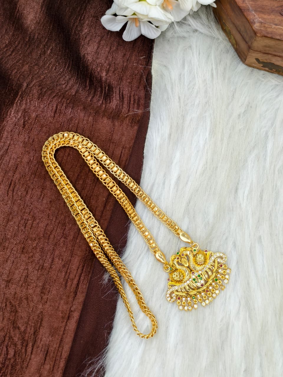 ✨ Stone Dollar Matte Finish Chain – Gold Plated Jewellery for Women✨