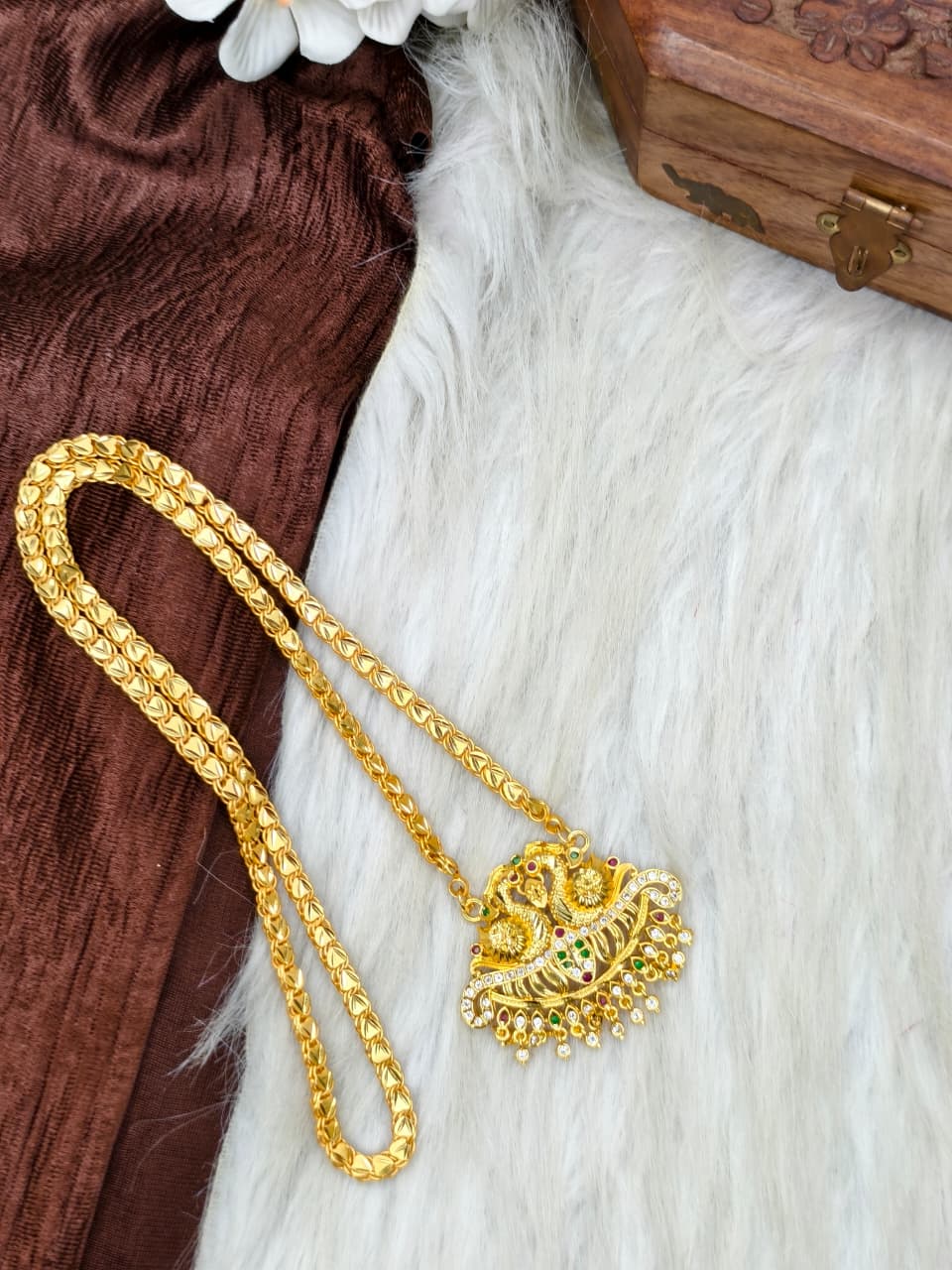 ✨Stone Dollar Matte Finish Chain – Gold Plated Jewellery for Women✨