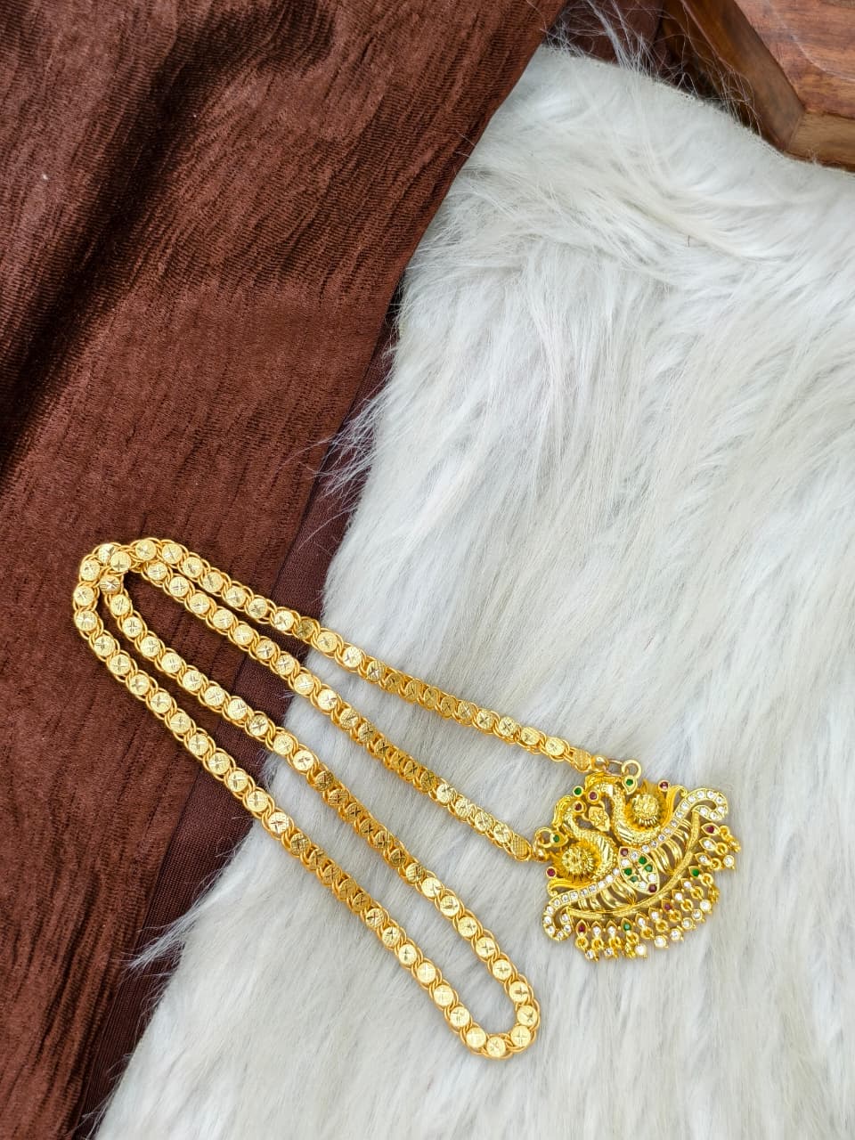 ✨Stone Dollar Matte Finish Chain – Gold Plated Jewellery for Women✨
