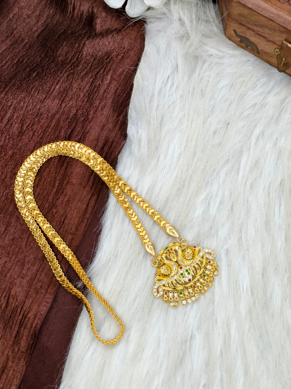 ✨Stone Dollar Matte Finish Chain – Gold Plated Jewellery for Women✨