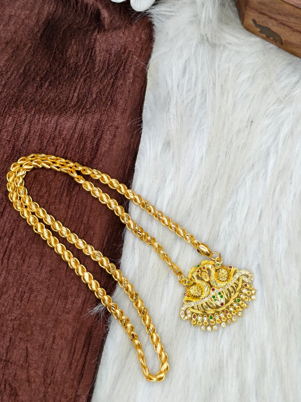 ✨Stone Dollar Matte Finish Chain – Gold Plated Jewellery for Women✨